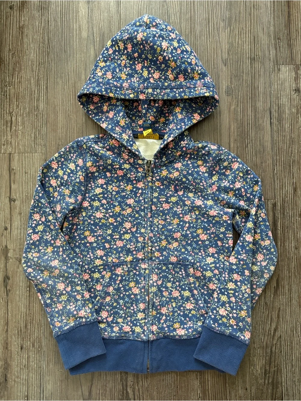 POLO RALPH LAUREN FLORAL FLEECE FULL-ZIP HOODIE BLUE KIDS SMALL